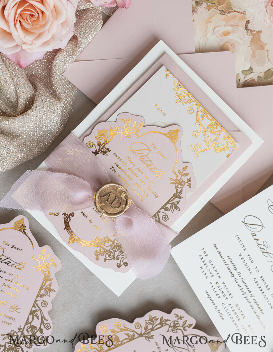 WEDDING INVITATIONS Vintage Baroque Vintage Baroque Wedding Invitation suite  Beige Golden Fine art Roses Wedding Invitations with rsvp Victorian wedding crest Chinoiserie Invites Royal Ornamental frame