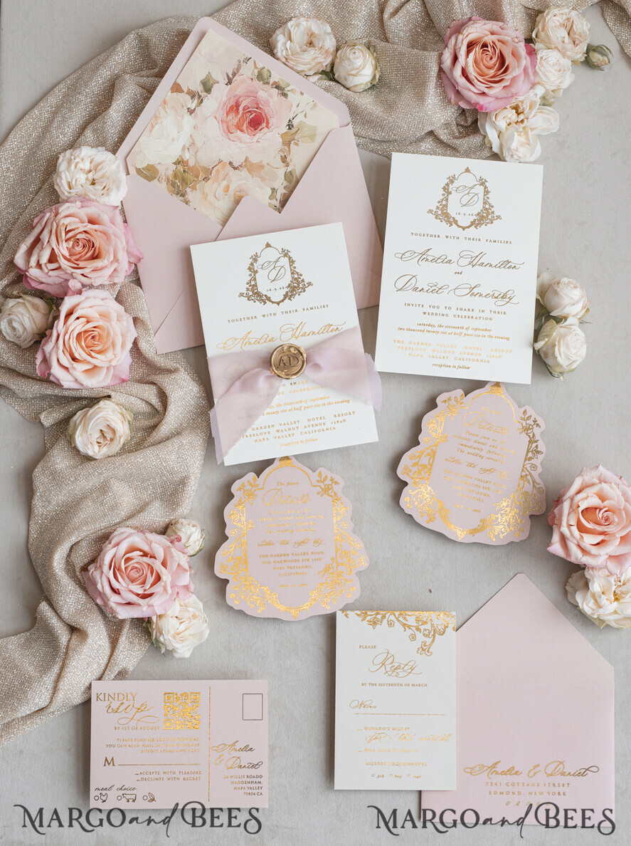 WEDDING INVITATIONS Vintage Baroque Vintage Baroque Wedding Invitation suite  Beige Golden Fine art Roses Wedding Invitations with rsvp Victorian wedding crest Chinoiserie Invites Royal Ornamental frame