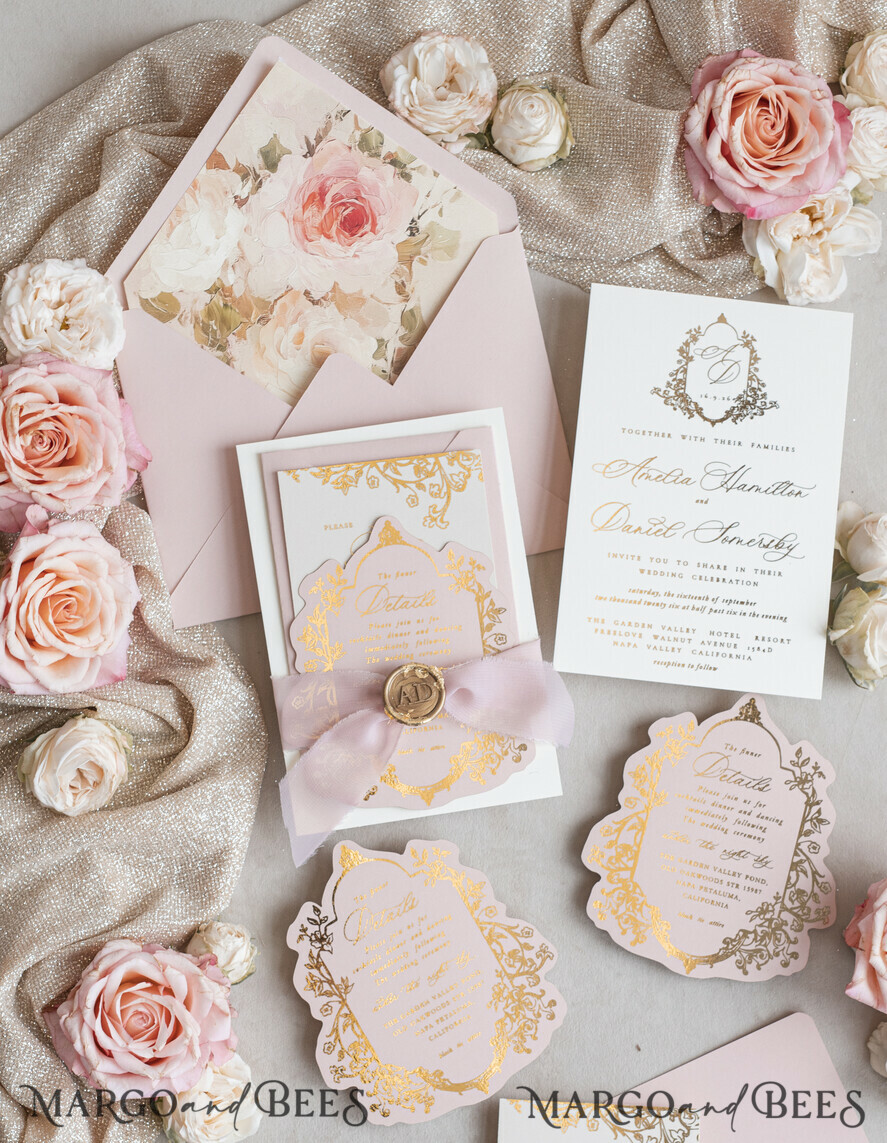 WEDDING INVITATIONS Vintage Baroque Vintage Baroque Wedding Invitation suite  Beige Golden Fine art Roses Wedding Invitations with rsvp Victorian wedding crest Chinoiserie Invites Royal Ornamental frame