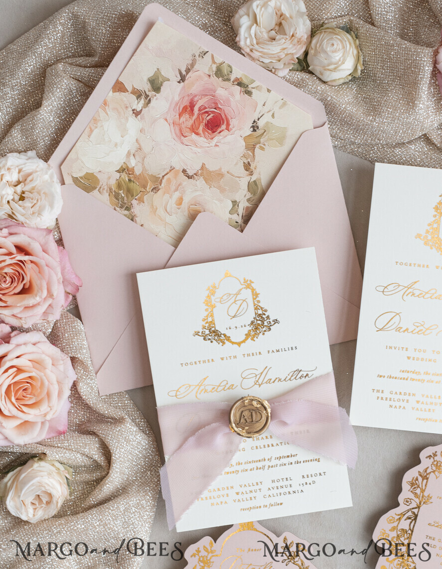 WEDDING INVITATIONS Vintage Baroque Vintage Baroque Wedding Invitation suite  Beige Golden Fine art Roses Wedding Invitations with rsvp Victorian wedding crest Chinoiserie Invites Royal Ornamental frame