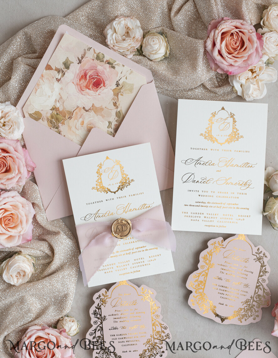 WEDDING INVITATIONS Vintage Baroque Vintage Baroque Wedding Invitation suite  Beige Golden Fine art Roses Wedding Invitations with rsvp Victorian wedding crest Chinoiserie Invites Royal Ornamental frame