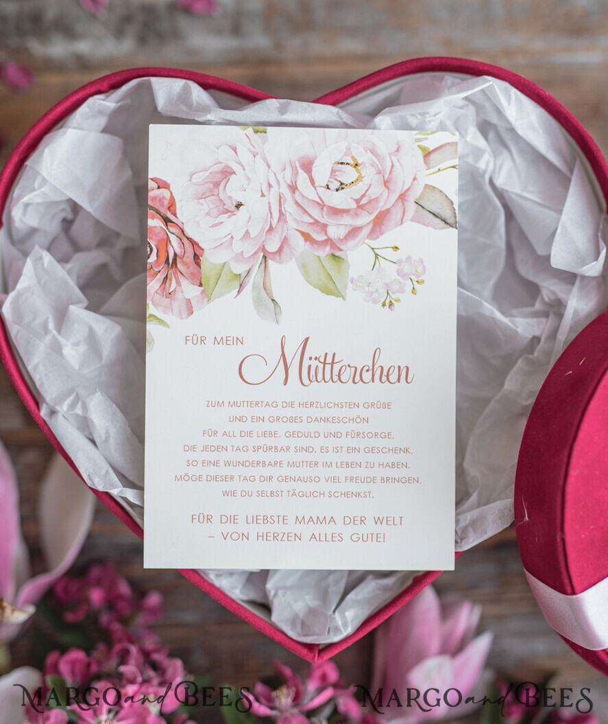 Geschenke zum Muttertag Muttertagsbox in Herzform Geschenkbox Herz für Mama mit Tasse, Kaffee, Tee, Schokolade, Rose & Grußkarte – stilvolles Muttertagsgeschenk, fertig verpackt und liebevoll gestaltet