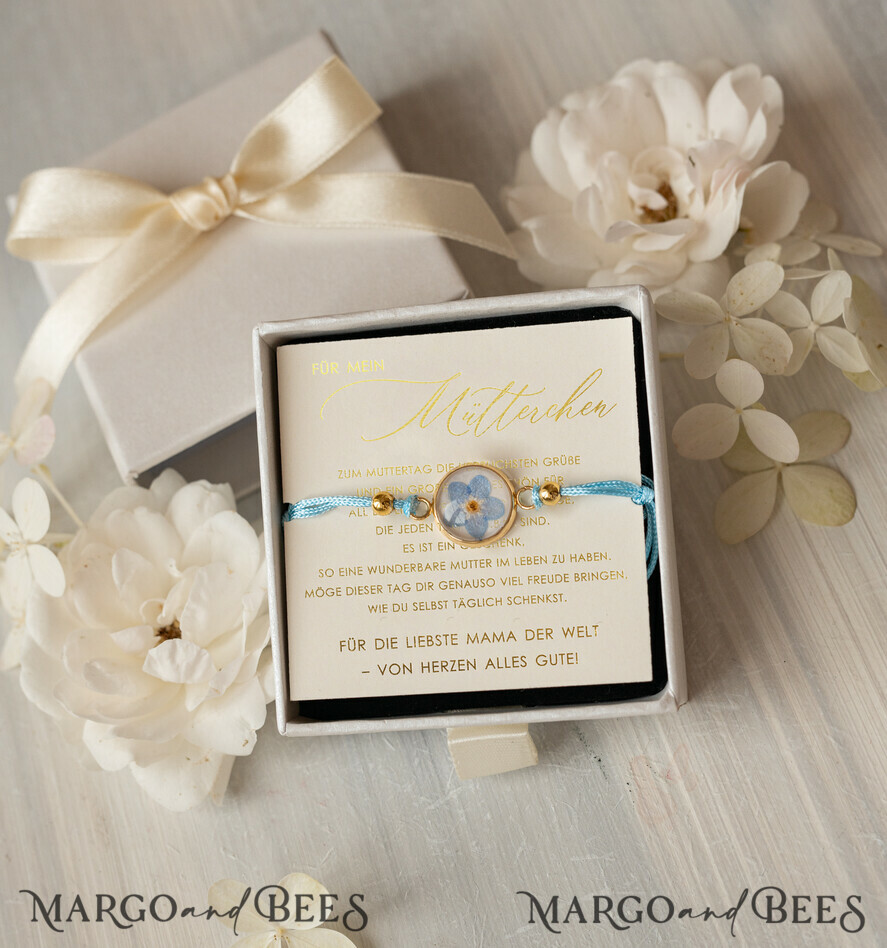 Geschenke zum Muttertag Schmuck für Mama zum Muttertag Geschenk für Mama – Armband mit Vergissmeinnicht-Blume in Geschenkbox mit Widmung