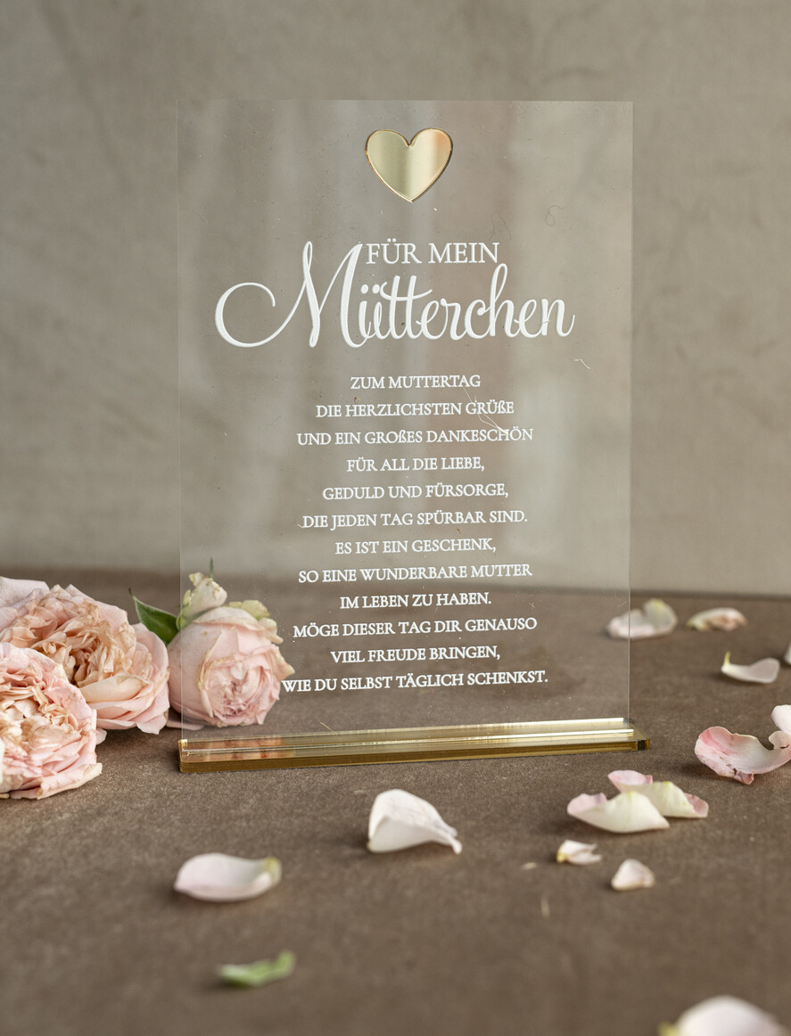 Geschenke zum Muttertag Grußkarten für Mama Statuette mit Widmung für Mama – Geschenk in eleganter Box mit Trockenblumen & HerzGeschenk zum Muttertag  Geschenkidee zum Muttertag