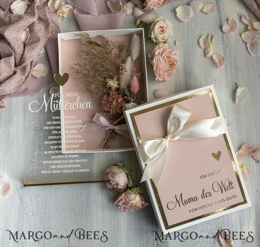 Geschenke zum Muttertag Grußkarten für Mama Statuette mit Widmung für Mama – Geschenk in eleganter Box mit Trockenblumen & HerzGeschenk zum Muttertag  Geschenkidee zum Muttertag