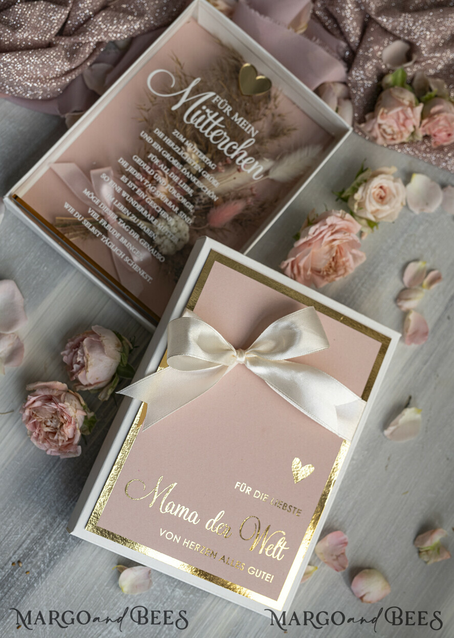 Geschenke zum Muttertag Grußkarten für Mama Statuette mit Widmung für Mama – Geschenk in eleganter Box mit Trockenblumen & HerzGeschenk zum Muttertag  Geschenkidee zum Muttertag