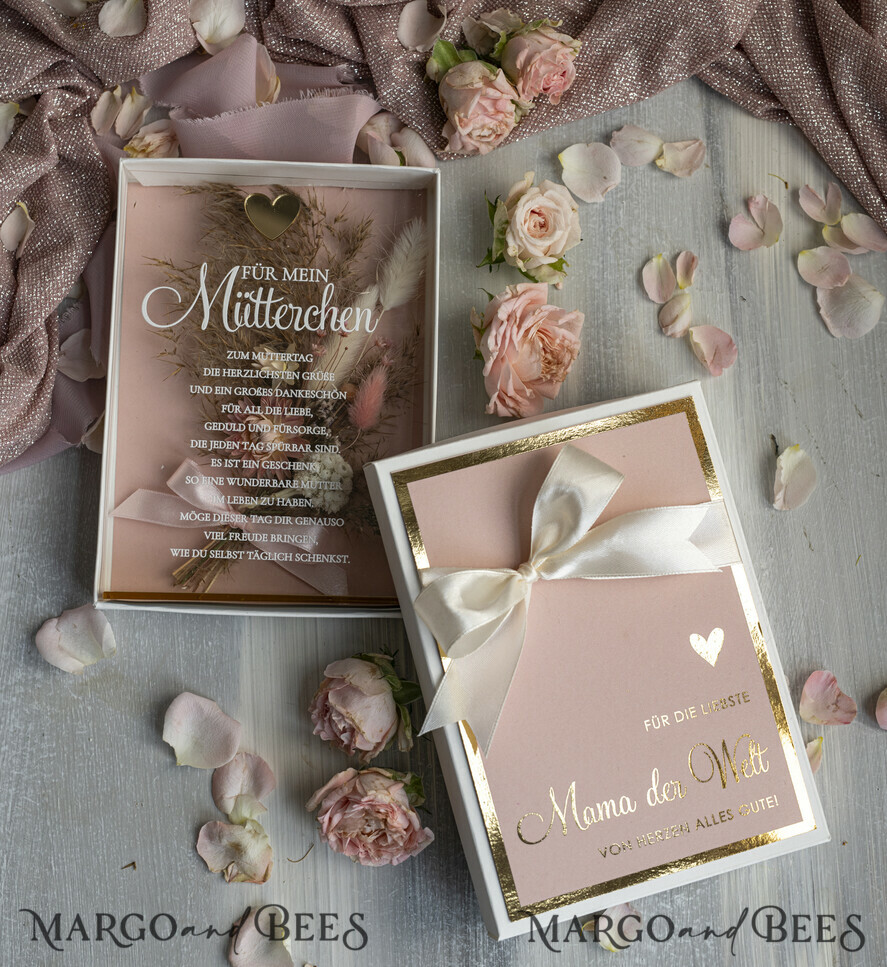 Geschenke zum Muttertag Grußkarten für Mama Statuette mit Widmung für Mama – Geschenk in eleganter Box mit Trockenblumen & HerzGeschenk zum Muttertag  Geschenkidee zum Muttertag
