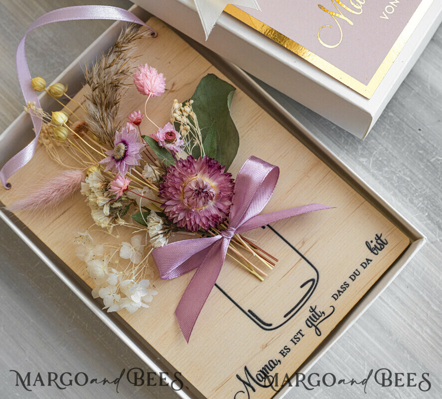 Geschenke zum Muttertag Grußkarten für Mama Holzkarte mit Widmung für Mama – Geschenkbox mit Trockenblumen Geschenk in eleganter Box mit Trockenblumen zum Muttertag  Geschenkidee zum Muttertag