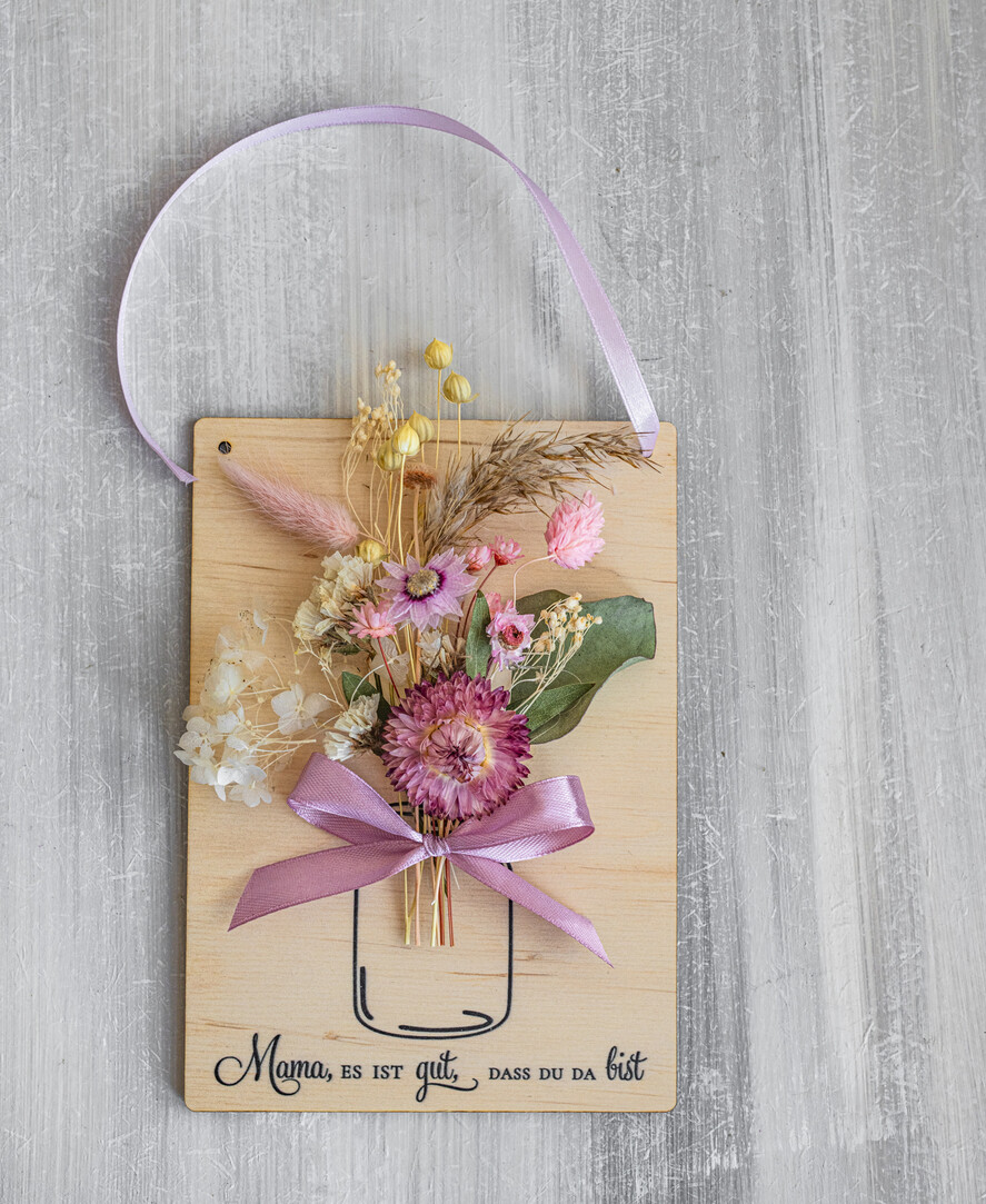 Geschenke zum Muttertag Grußkarten für Mama Holzkarte mit Widmung für Mama – Geschenkbox mit Trockenblumen Geschenk in eleganter Box mit Trockenblumen zum Muttertag  Geschenkidee zum Muttertag