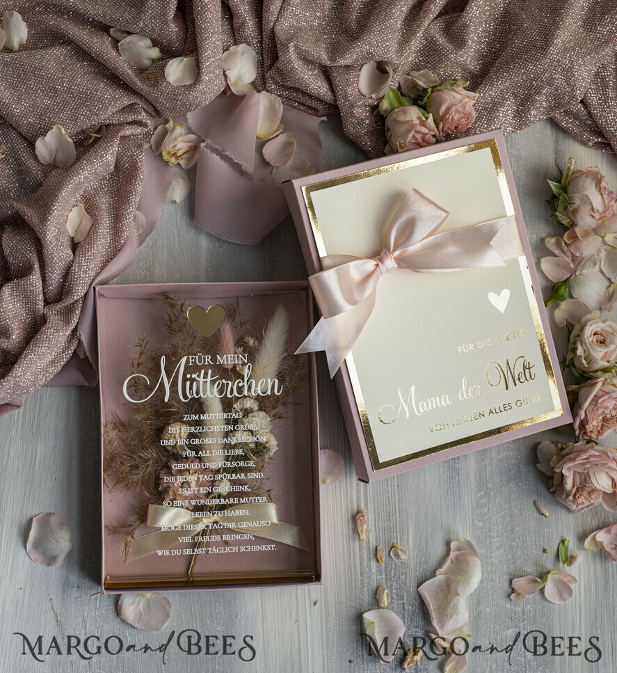 Geschenke zum Muttertag Grußkarten für Mama Statuette mit Widmung für Mama – Geschenk in eleganter Box mit Trockenblumen & HerzGeschenk zum Muttertag  Geschenkidee zum Muttertag