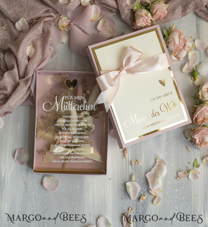 Geschenke zum Muttertag Grußkarten für Mama Statuette mit Widmung für Mama – Geschenk in eleganter Box mit Trockenblumen & HerzGeschenk zum Muttertag  Geschenkidee zum Muttertag