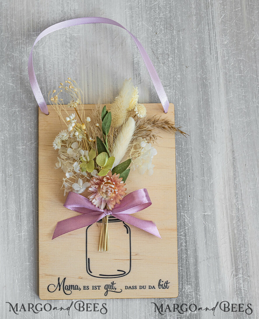 Geschenke zum Muttertag Grußkarten für Mama Holzkarte mit Widmung für Mama – Geschenkbox mit Trockenblumen Geschenk in eleganter Box mit Trockenblumen zum Muttertag  Geschenkidee zum Muttertag