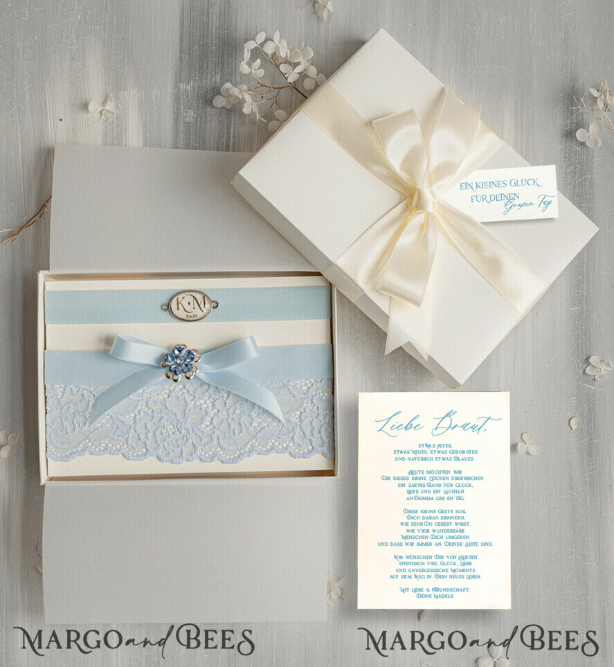 BRIDE bolero, robes, garter Geschenkidee für die Braut Strumpfband Doppeltes Strumpfband-Set für die Braut – edel & romantisch in Geschenkbox mit Gedicht – perfektes Geschenk zur Hochzeit