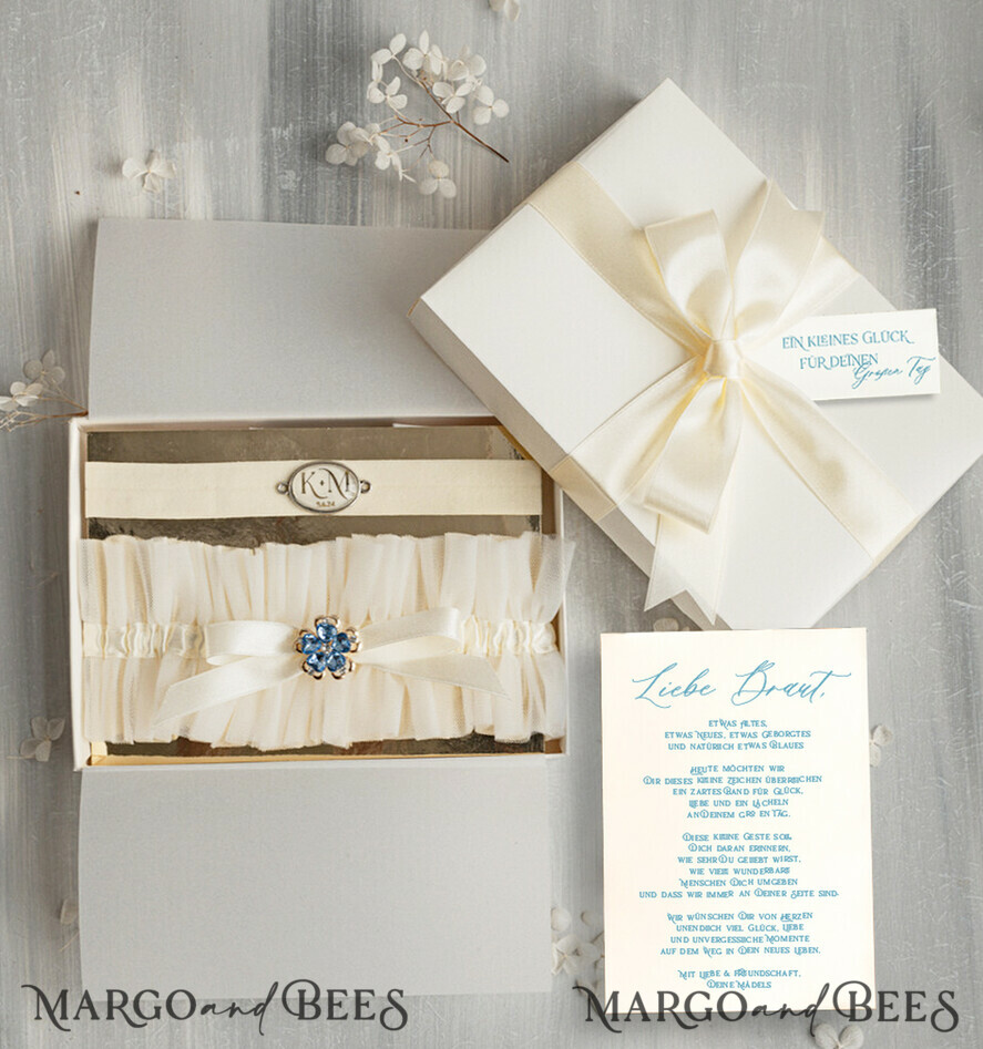 BRIDE bolero, robes, garter Geschenkidee für die Braut Strumpfband Doppeltes Strumpfband-Set für die Braut – edel & romantisch in Geschenkbox mit Gedicht – perfektes Geschenk zur Hochzeit