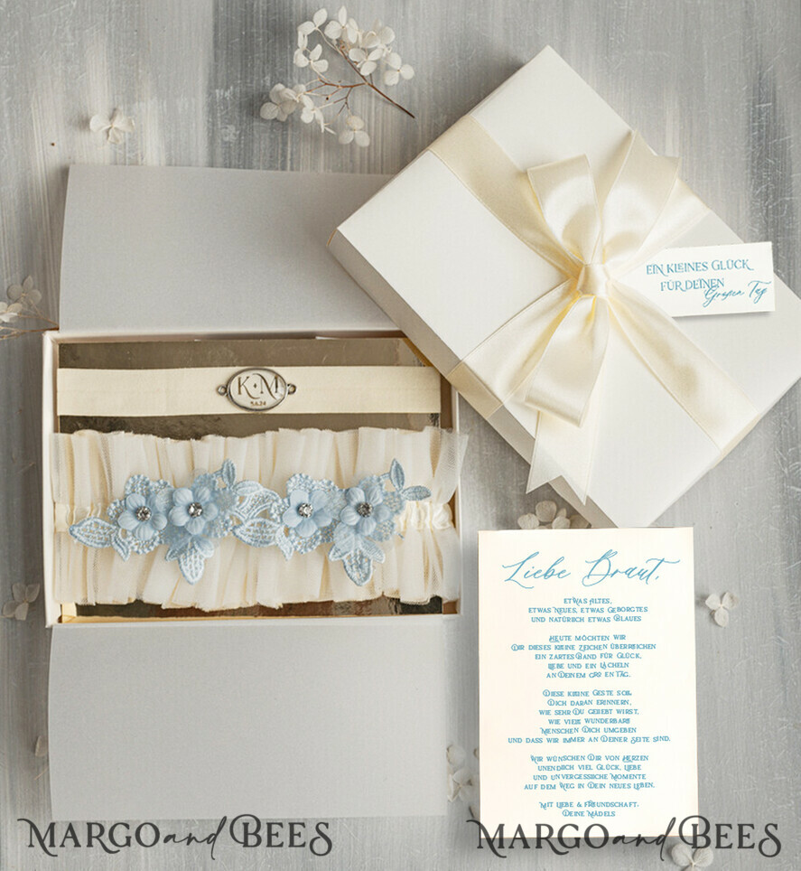 BRIDE bolero, robes, garter Geschenkidee für die Braut Strumpfband Doppeltes Strumpfband-Set für die Braut – edel & romantisch in Geschenkbox mit Gedicht – perfektes Geschenk zur Hochzeit