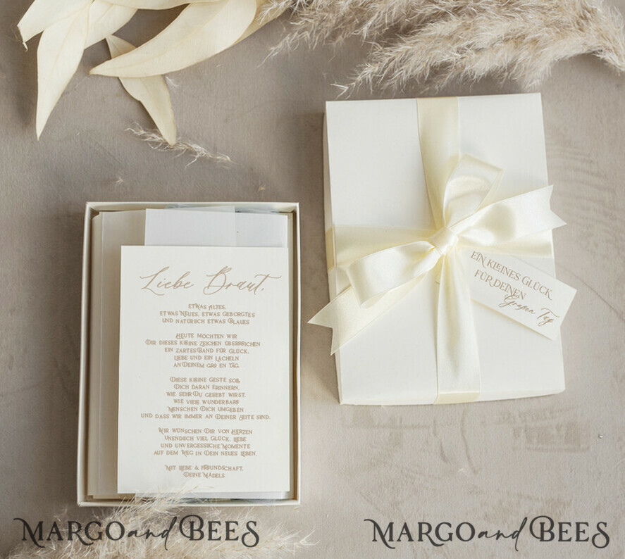 BRIDE bolero, robes, garter Geschenkidee für die Braut Strumpfband Ecru Tüll-Strumpfband mit Perlen in Geschenkbox – Überraschung vom Junggesellinnenabschied