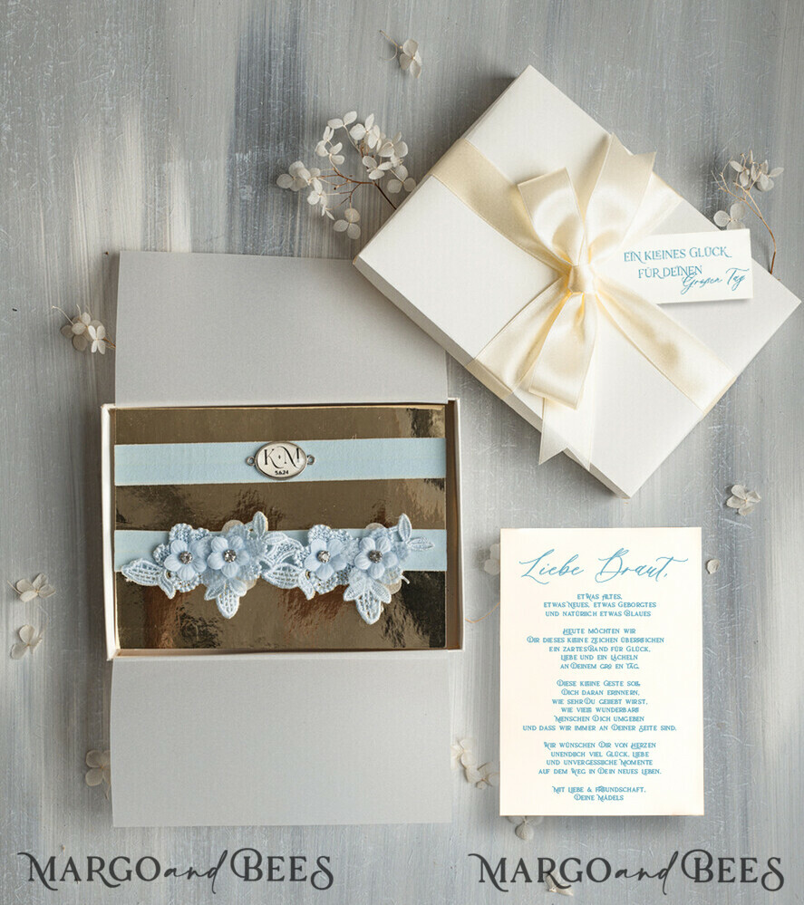 BRIDE bolero, robes, garter Geschenkidee für die Braut Strumpfband Doppeltes Strumpfband-Set für die Braut – edel & romantisch in Geschenkbox mit Gedicht – perfektes Geschenk zur Hochzeit