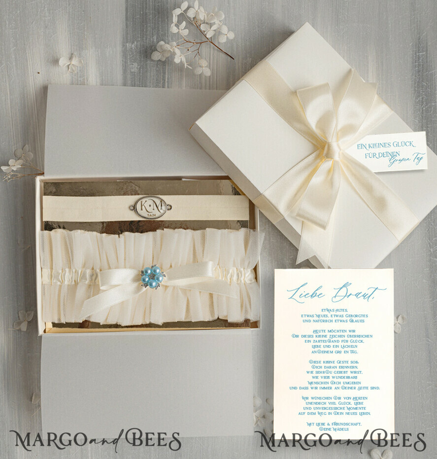 BRIDE bolero, robes, garter Geschenkidee für die Braut Strumpfband Doppeltes Strumpfband-Set für die Braut – edel & romantisch in Geschenkbox mit Gedicht – perfektes Geschenk zur Hochzeit