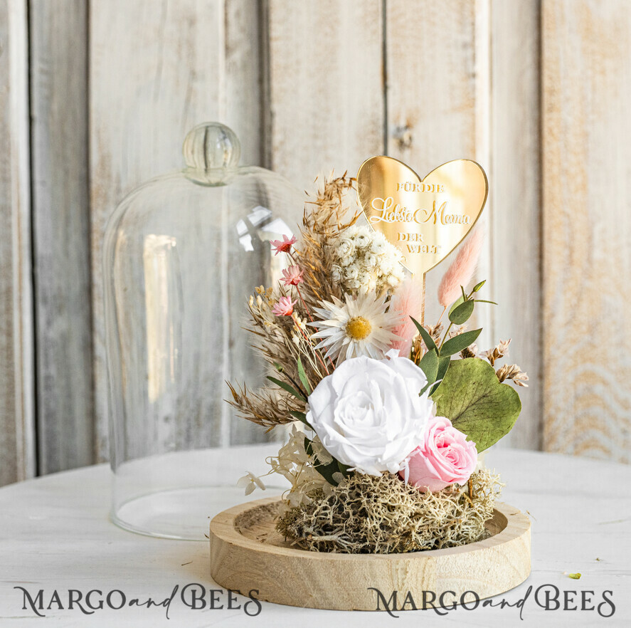 Geschenke zum Muttertag Glaskuppel mit Trockenblumen Glaskuppel mit Trockenblumen & Rose – Geschenkidee zum Muttertag