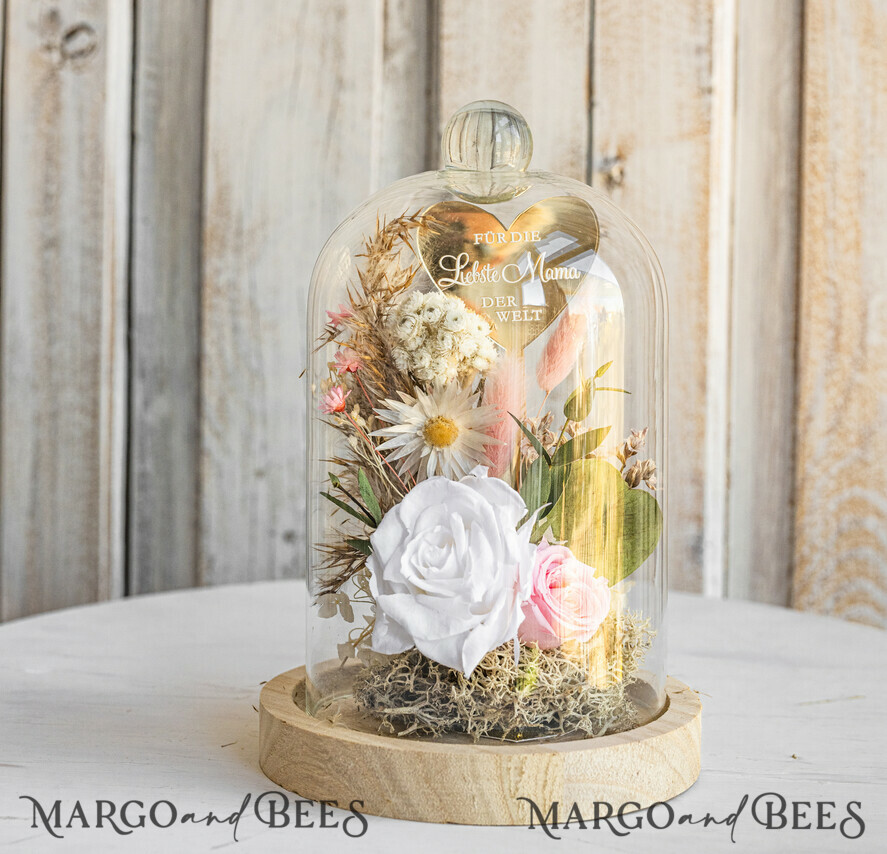 Geschenke zum Muttertag Glaskuppel mit Trockenblumen Glaskuppel mit Trockenblumen & Rose – Geschenkidee zum Muttertag