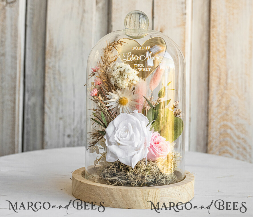 Geschenke zum Muttertag Glaskuppel mit Trockenblumen Glaskuppel mit Trockenblumen & Rose – Geschenkidee zum Muttertag