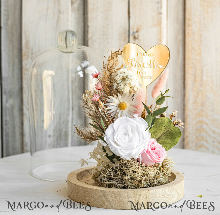 Geschenke zum Muttertag Glaskuppel mit Trockenblumen Glaskuppel mit Trockenblumen & Rose – Geschenkidee zum Muttertag