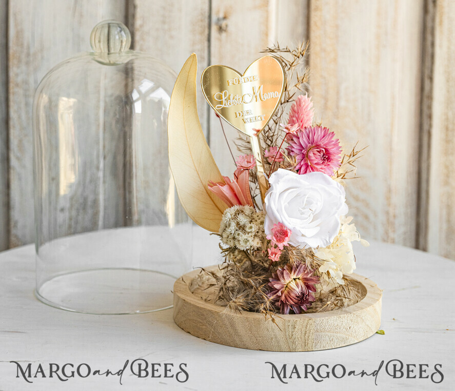 Geschenke zum Muttertag Glaskuppel mit Trockenblumen Glaskuppel mit Trockenblumen & Rose – Geschenkidee zum Muttertag