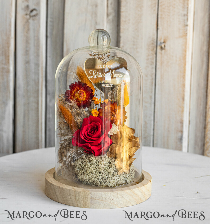 Geschenke zum Muttertag Glaskuppel mit Trockenblumen Glaskuppel mit Trockenblumen & Rose – Geschenkidee zum Muttertag
