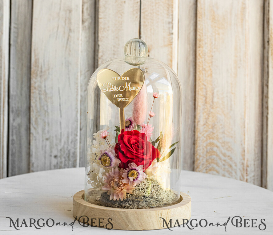 Geschenke zum Muttertag Glaskuppel mit Trockenblumen Glaskuppel mit Trockenblumen & Rose – Geschenkidee zum Muttertag