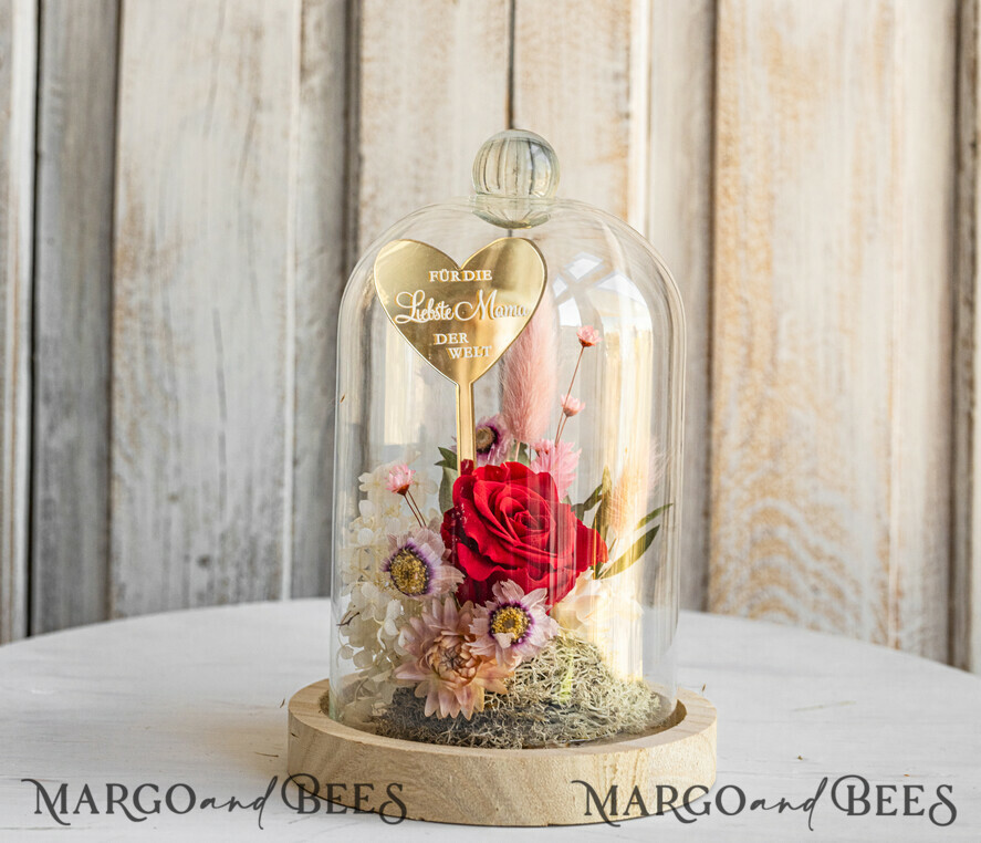 Geschenke zum Muttertag Glaskuppel mit Trockenblumen Glaskuppel mit Trockenblumen & Rose – Geschenkidee zum Muttertag