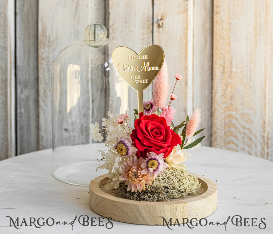 Geschenke zum Muttertag Glaskuppel mit Trockenblumen Glaskuppel mit Trockenblumen & Rose – Geschenkidee zum Muttertag