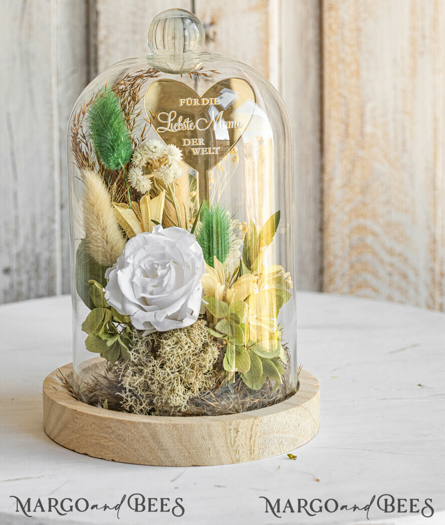 Geschenke zum Muttertag Glaskuppel mit Trockenblumen Glaskuppel mit Trockenblumen & Rose – Geschenkidee zum Muttertag