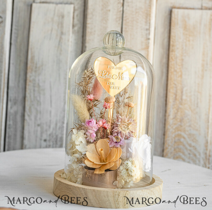 Geschenke zum Muttertag Glaskuppel mit Trockenblumen Glaskuppel mit Trockenblumen & Rose – Geschenkidee zum Muttertag