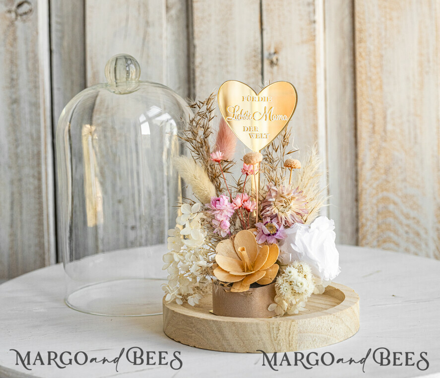 Geschenke zum Muttertag Glaskuppel mit Trockenblumen Glaskuppel mit Trockenblumen & Rose – Geschenkidee zum Muttertag