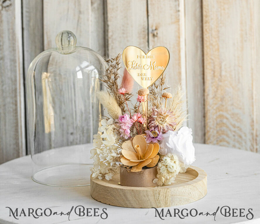 Geschenke zum Muttertag Glaskuppel mit Trockenblumen Glaskuppel mit Trockenblumen & Rose – Geschenkidee zum Muttertag