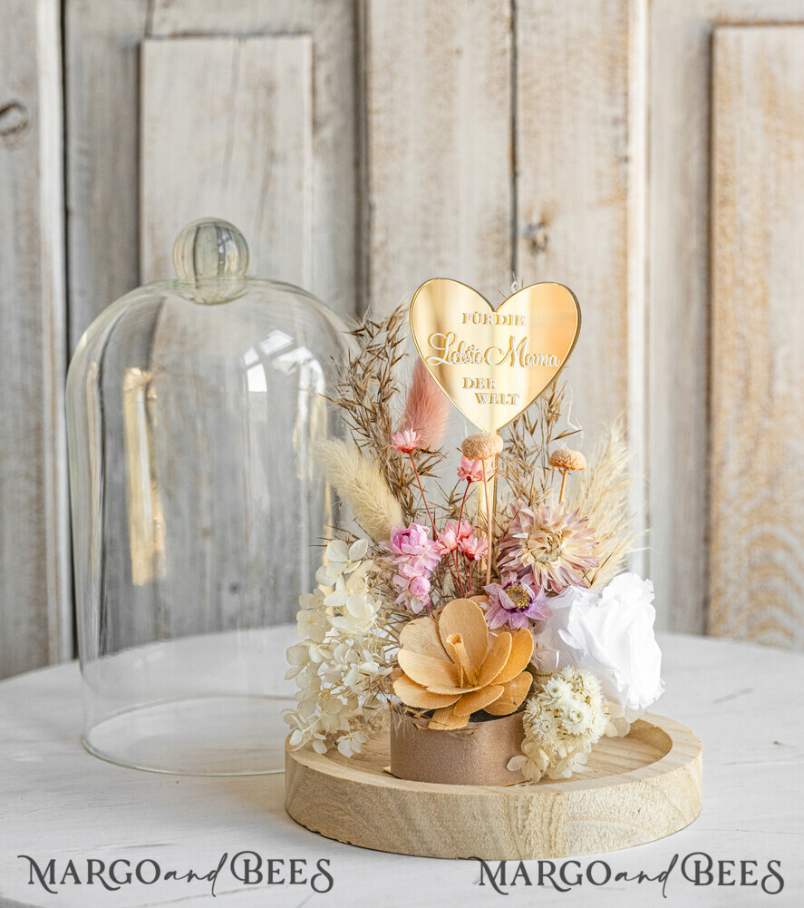 Geschenke zum Muttertag Glaskuppel mit Trockenblumen Glaskuppel mit Trockenblumen & Rose – Geschenkidee zum Muttertag