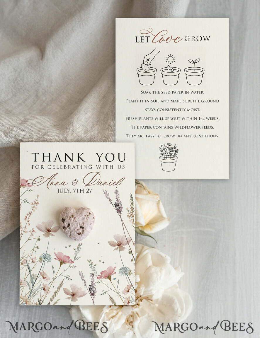 WEDDING FAVORS  Seeds of Love Wedding Favor gifts in bulk Personalized Seed Card With Plantable Seed Paper. Wildflower Seed Paper. Thank you gifts for guests