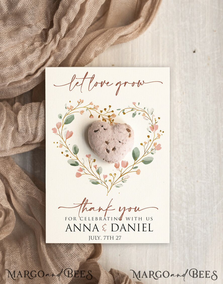 WEDDING FAVORS  Seeds of Love Wedding Favor gifts in bulk Personalized Seed Card With Plantable Seed Paper. let love grow Thank you gifts for guests