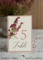 TABLE DECOR SIGNS romantic Romantic Ecru and Blush Pink Wedding Table Numbers, Custom Elegant Ivory Table Cards With Twine And Heather, Handmade Delicate Minimalistic Wedding Table Décor 2