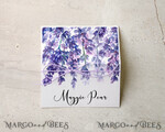 PLATZKARTEN / TISCHKARTEN  
 Boho Eleganz Bold Linie Zarte weiße Hochzeitsplatzkarten mit lila Schnur, zarte lila Blumen-Grafik, moderne Hochzeitsnamensschilder, einzigartige Hochzeitsstationery, Lavendel-Escortkarten.2