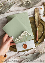 WEDDING INVITATIONS rustic / country / shabby chick Terracotta Sage green wedding inviation set, Natural baby breath flowers wedding invitations suite Minimalistic Modern Boho Garden Wedding Invites15