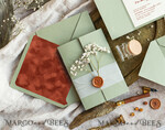 WEDDING INVITATIONS rustic / country / shabby chick Terracotta Sage green wedding inviation set, Natural baby breath flowers wedding invitations suite Minimalistic Modern Boho Garden Wedding Invites15