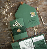 WEDDING INVITATIONS rustic / country / shabby chick Emerald Green wedding Invitation suite, Greenery Velvet invitations set, Modern boho invites set with real baby breath flowers 10