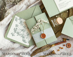 WEDDING INVITATIONS rustic / country / shabby chick Sage green wedding inviation set Natural baby breath flower wedding invitations suite Modern boho wedding invites Grarden Wedding15