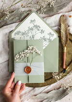 WEDDING INVITATIONS rustic / country / shabby chick Sage green wedding inviation set Natural baby breath flower wedding invitations suite Modern boho wedding invites Grarden Wedding15
