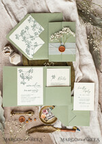 WEDDING INVITATIONS rustic / country / shabby chick Sage green wedding inviation set Natural baby breath flower wedding invitations suite Modern boho wedding invites Grarden Wedding15