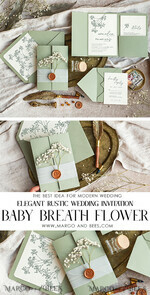 WEDDING INVITATIONS rustic / country / shabby chick Sage green wedding inviation set Natural baby breath flower wedding invitations suite Modern boho wedding invites Grarden Wedding15