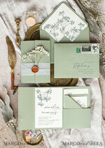 WEDDING INVITATIONS rustic / country / shabby chick Sage green wedding inviation set Natural baby breath flower wedding invitations suite Modern boho wedding invites Grarden Wedding15
