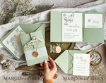 WEDDING INVITATIONS rustic / country / shabby chick Sage green wedding inviation set Natural baby breath flower wedding invitations suite Modern boho wedding invites Grarden Wedding15