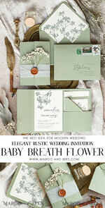 WEDDING INVITATIONS rustic / country / shabby chick Sage green wedding inviation set Natural baby breath flower wedding invitations suite Modern boho wedding invites Grarden Wedding15